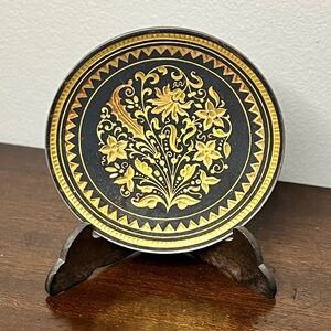 Vintage Toledo Spain Black & Gold Damascene Miniature Plate